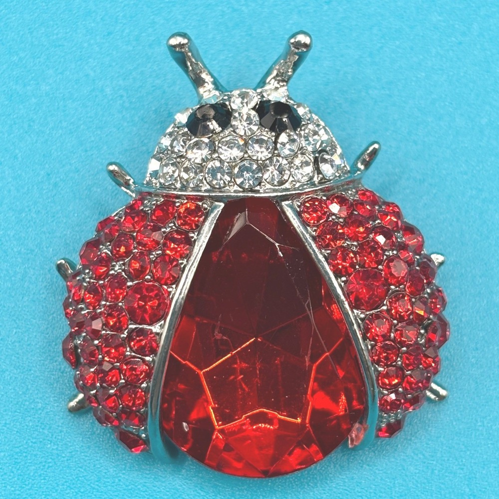 NEW Ladybug Brooch Red Rhinestone‎ Pin Jewelry